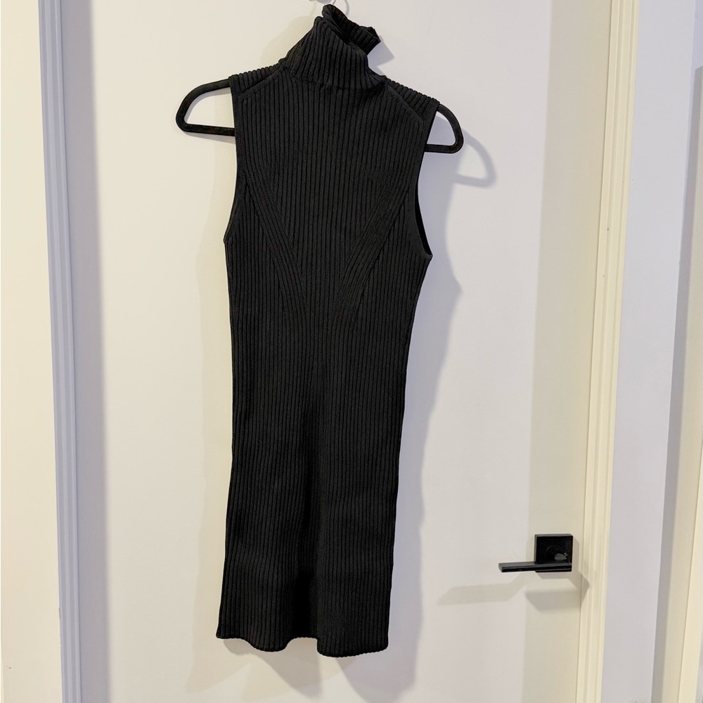 STAUD Black Sleeveless Mock Neck Ribbed Mini Dress - Picture 6 of 9